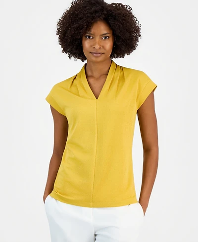 Kasper Women's Cap-Sleeve V-Neck Crepe Top