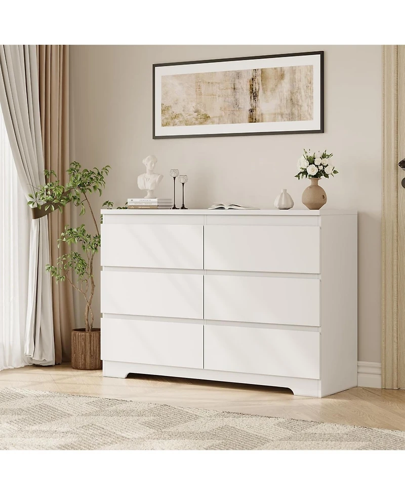 gaomon Modern White 6 Drawer Dresser, Simply Modern Chest of Drawers, 6 Drawer Dressers for Clothes Storage for Bedroom