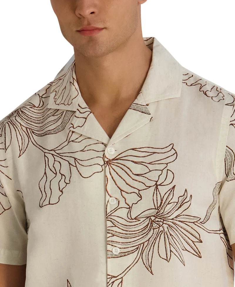 Karl Lagerfeld Paris Men's Regular-Fit Short-Sleeve Printed Floral Shirt