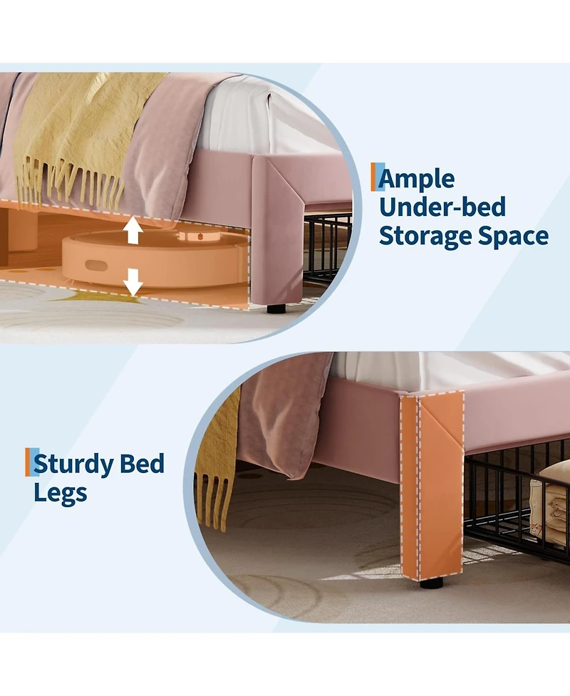 gaomon Full Upholstered Led Bed Frame with Storage Drawer & Cute Cat Headboard, Velvet Princess Platform Bed Frame