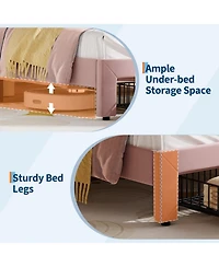 gaomon Full Upholstered Led Bed Frame with Storage Drawer & Cute Cat Headboard, Velvet Princess Platform Bed Frame