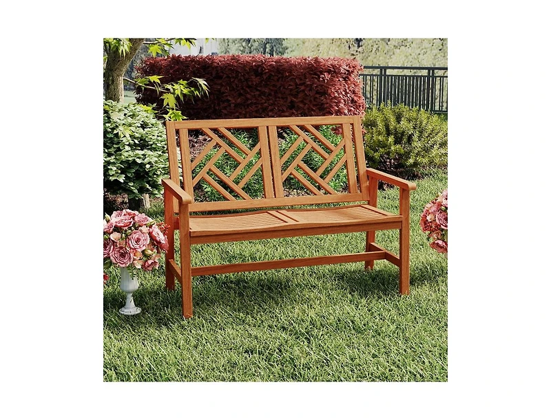Slickblue 2 Person Wood Outdoor Bench with Geometric Backrest