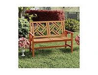Slickblue 2 Person Wood Outdoor Bench with Geometric Backrest