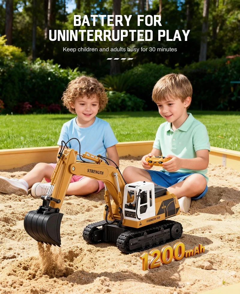 Sugift 1:16 Kids' Play Rc Excavators Vehicles Toys with Alloy Bucket/Lights/Sounds