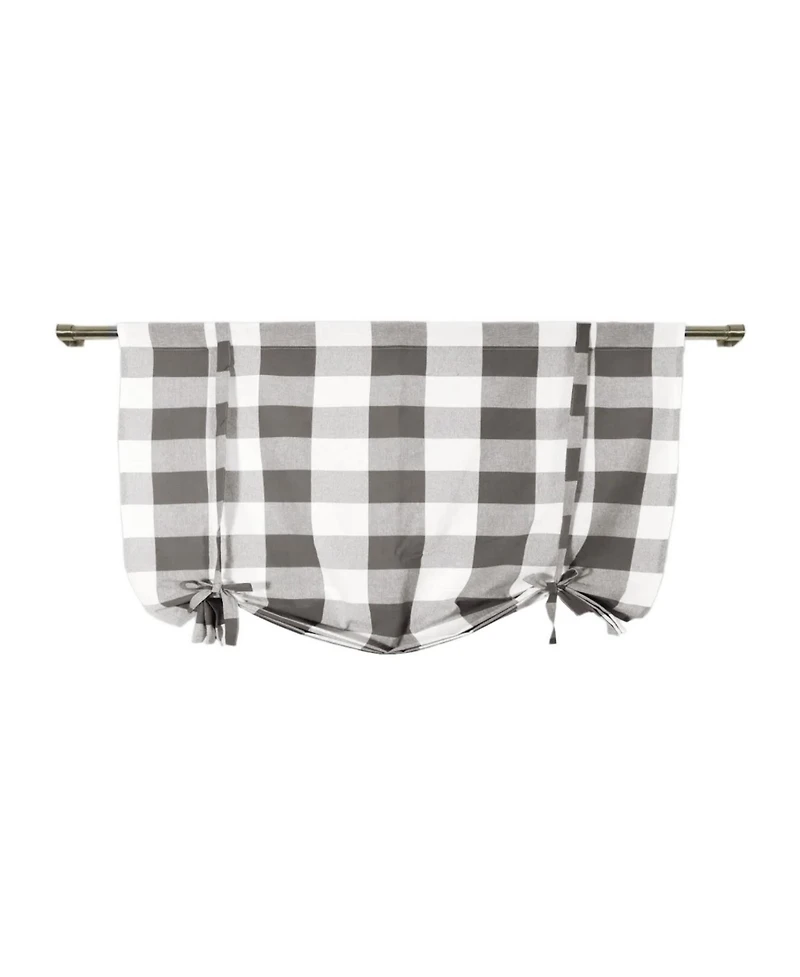 Kate Aurora Country Farmhouse Large Buffalo Plaid Tie Up Window Curtain With Ties