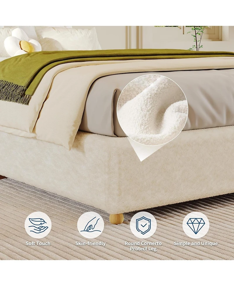 gaomon Cloud Bed Frame, Corduroy Soft Fabric Low Frames with Solid Wood Round Legs