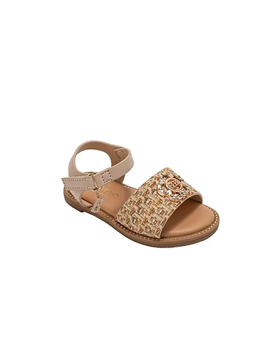 Bebe Little Girls Girl's Fashion Sandal with Flower Medallion and Hanging b Charm – Comfy Dressy Shoes