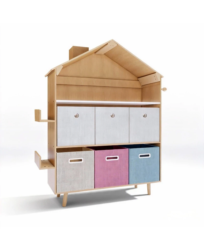 Mega Casa House-Shaped Children's Storage Rack / Toy Storage Organizer With Bookself for Kids' Rooms, Playrooms