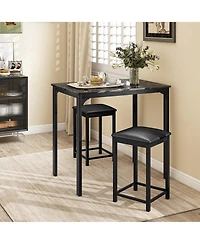 Gymax 3 Pcs Counter Height Dining Set Faux Marble Table & 2 Chairs Kitchen Bar