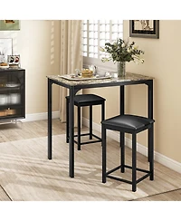 Gymax 3 Pcs Counter Height Dining Set Faux Marble Table & 2 Chairs Kitchen Bar