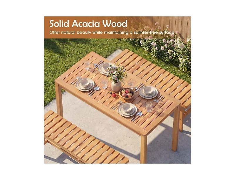 Slickblue Patio Acacia Wood Dining Table with Slatted Tabletop, Seats 4–6 People
