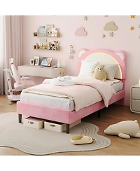 gaomon Upholstered Platform Bed Frame Adjustable Led Headboard Wooden Slats Smart Light Design No Box Spring