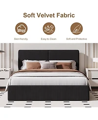 gaomon Upholstered Platform Bed Frame with 2 Storage Drawers, Faux Leather Low Profile Bed Base with Wood Slat Support