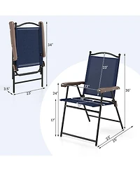 Gymax Patio Folding Chairs Set of 2 Outdoor Dining Chairs w/ Ergonomic Backrests & Armrests