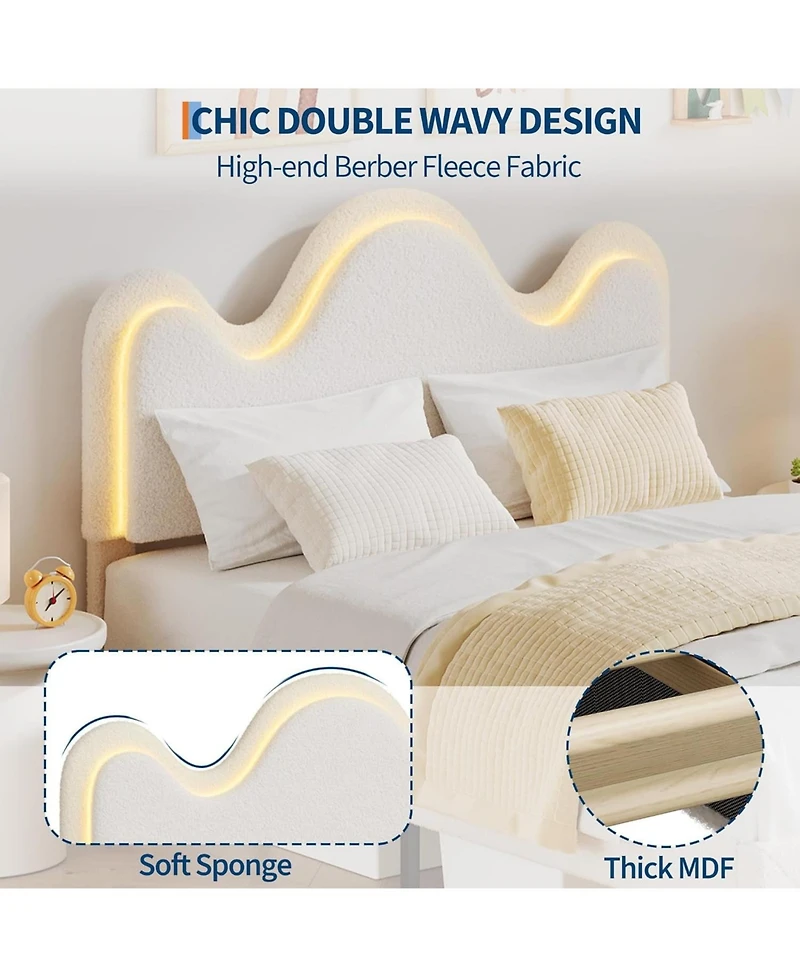 gaomonBed Frame Lamb Velvet Cute Platform Wooden Slats Led Light Noise Free No Box Spring