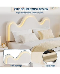 gaomonBed Frame Lamb Velvet Cute Platform Wooden Slats Led Light Noise Free No Box Spring