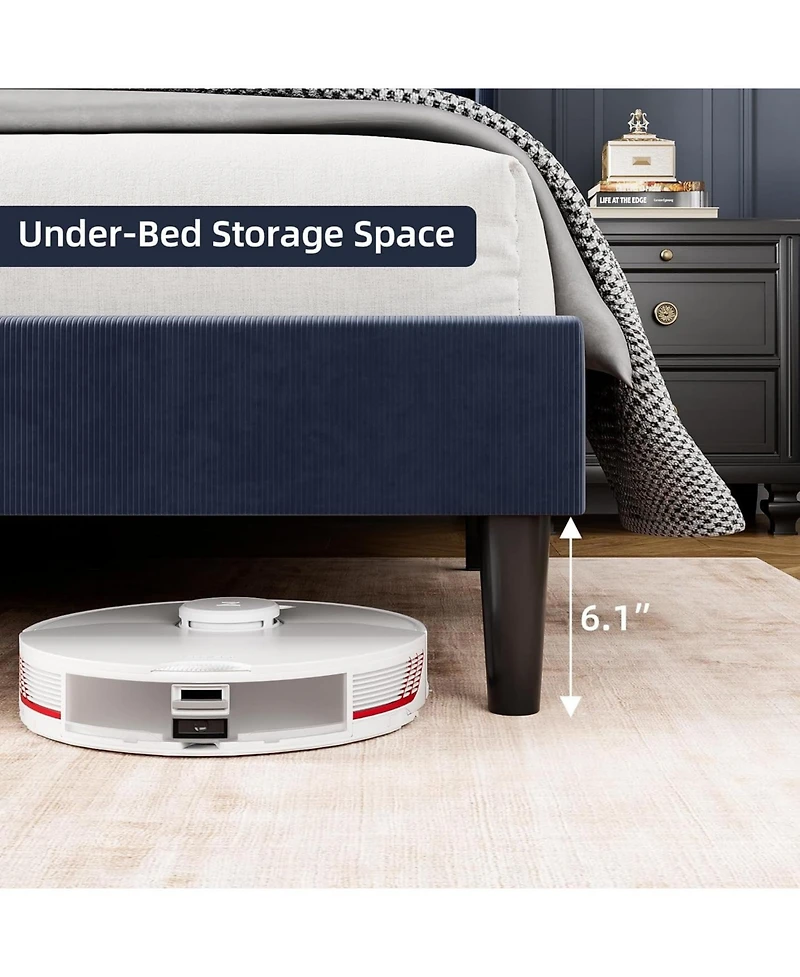 gaomon Queen Upholstered Platform Bed Wingback Headboard Velvet 2 Storage Pockets Wooden Slat Support Box Spring Optional