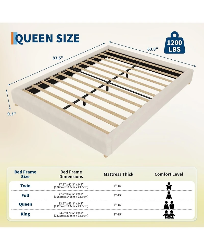 gaomon Cloud Bed Frame,Teddy Fleece Low Bed Frame Without Headboard, Thick Boucle Fabric Upholstered Platform Bed