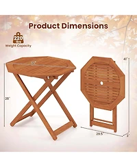 Outdoor Patio Folding Wood Dining Table for 4 with 2" Umbrella Hole for Garden