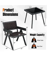 3 Pcs Patio Wicker Chair Set, Rattan Furniture Set with Quick Dry Foam Padding