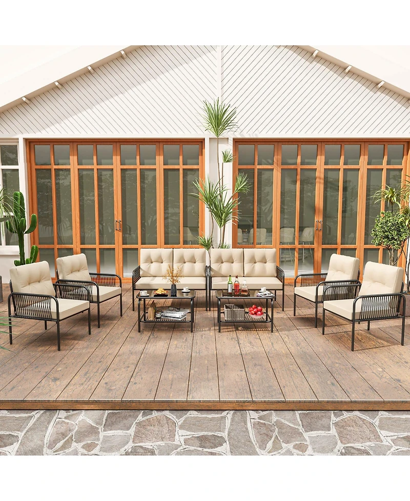 Pcs Patio Furniture Set with Loveseat Tempered Glass Coffee Table & Soft Cushions