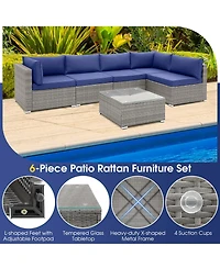 6 Pcs Patio Conversation Sofa Set Outdoor Rattan Furniture Cushioned Seat