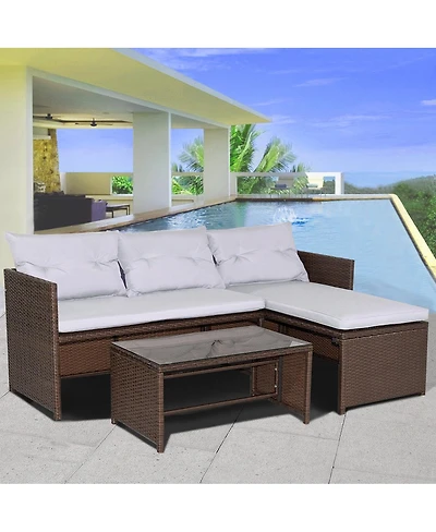 3PC Outdoor Patio Sofa Set Rattan Wicker Deck Couch Garden Furniture
