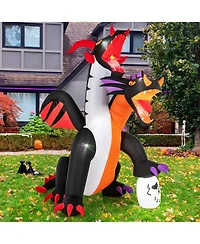 8 Ft Inflatable Twin-Headed Dragon Decoration Giant Halloween Inflatables with 5 Led Lights 4 Flashing Lights & 2 Disco Lights