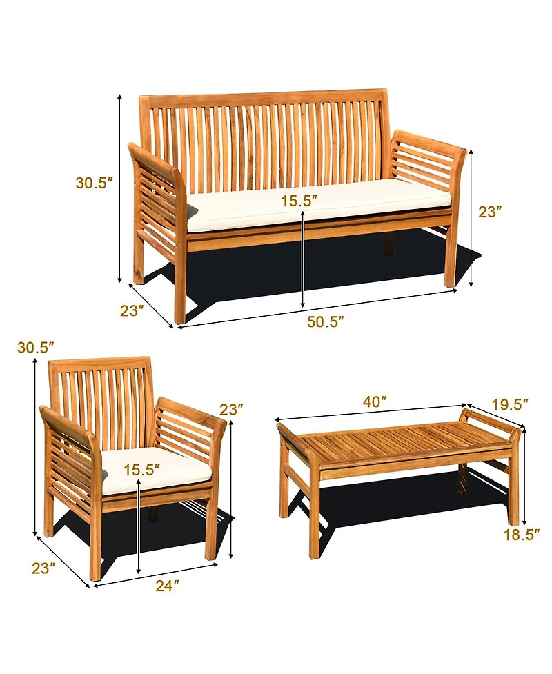 Costway Pcs Outdoor Acacia Wood Sofa Furniture Set Cushioned Chair Coffee Table Garden