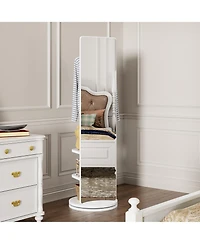 Rainsken 360° Rotating Full Length Mirror, Solid Wood Freestanding Coat Rack with Storage Hanger