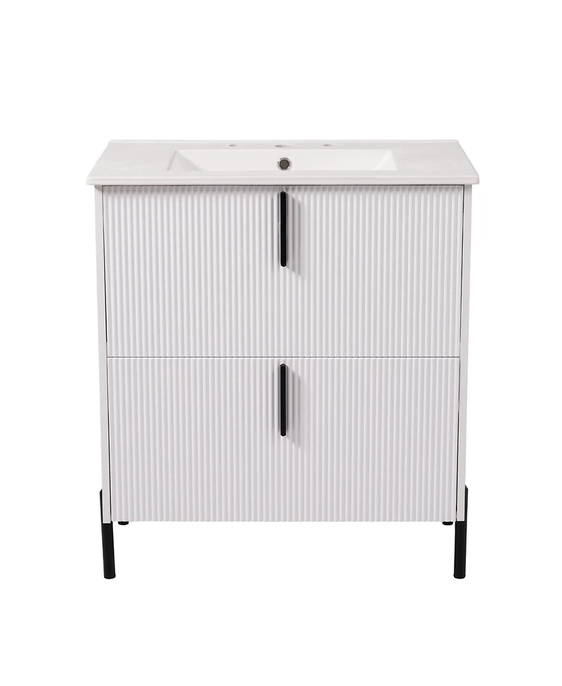 Sillysis 30" Bathroom Vanity with Sink, Modern Fluted Mdf Cabinet, Full-Extension Soft Close Drawers for Small Spaces