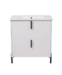 Sillysis 30" Bathroom Vanity with Sink, Modern Fluted Mdf Cabinet, Full-Extension Soft Close Drawers for Small Spaces