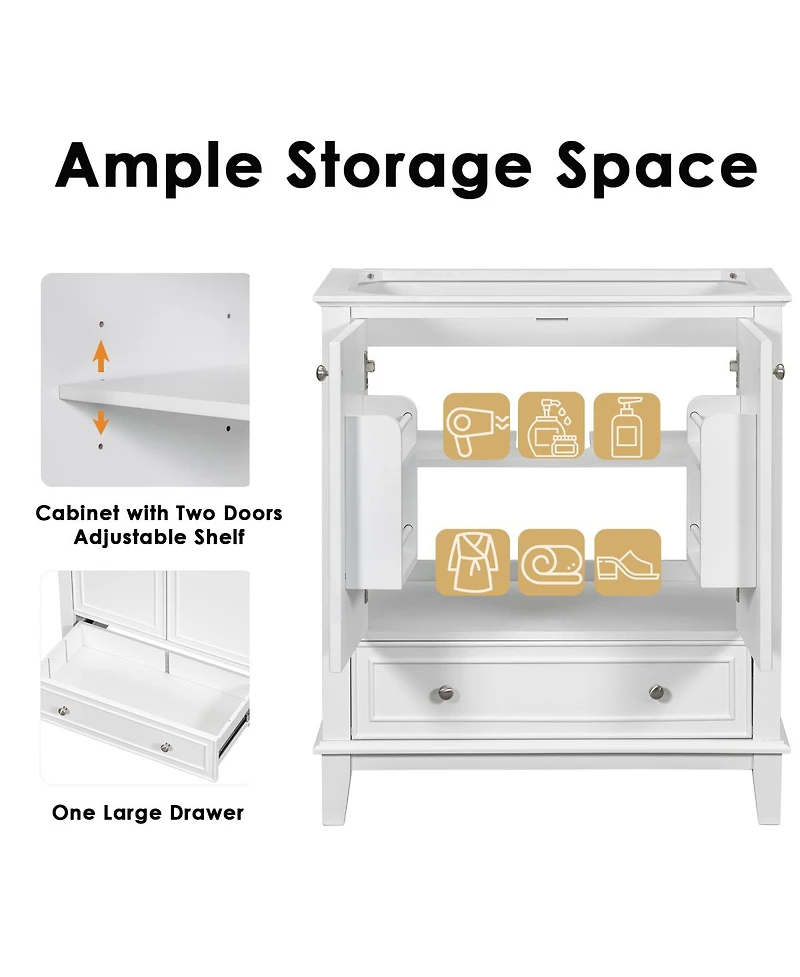 Sillysis Bathroom Vanity with Ceramic Sink, Adjustable Shelf, Multi-Functional Storage, Solid Wood & Mdf