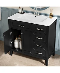 Sillysis 36" Bathroom Vanity with Ceramic Sink, Solid Wood Frame, Storage Cabinet & Drawers for Modern Home