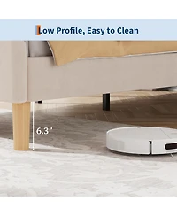 gaomon Upholstered Princess Platform Bed Frame with Rgb Led Lights, Adjustable Velvet Headboard, Wooden Slat Support