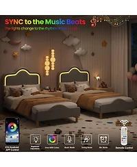 gaomon Upholstered Princess Platform Bed Frame with Rgb Led Lights, Adjustable Velvet Headboard, Wooden Slat Support