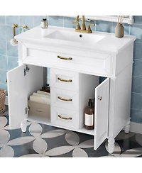 Sillysis 36" Bathroom Vanity with Ceramic Sink, Flip-Out Drawer, Soft Close Doors & Storage Drawers for Modern Bathrooms