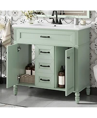 Sillysis 36" Bathroom Vanity with Ceramic Sink, Flip-Out Drawer, Soft Close Doors & Storage Drawers for Modern Bathrooms