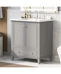 Sillysis Bathroom Vanity with Ceramic Sink, Adjustable Shelf, Multi-Functional Storage, Solid Wood & Mdf