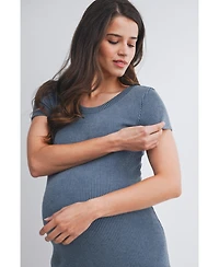 Hello Miz Women's Maternity Bodycon Ribbed Knit Short Sleeve Midi Dress