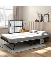 gaomon Folding Bed with Mattress, 75" x 31" Folded Bed with 5" Memory Foam Mattress and Sturdy Metal Frame, Rollaway Guest Beds on Whee