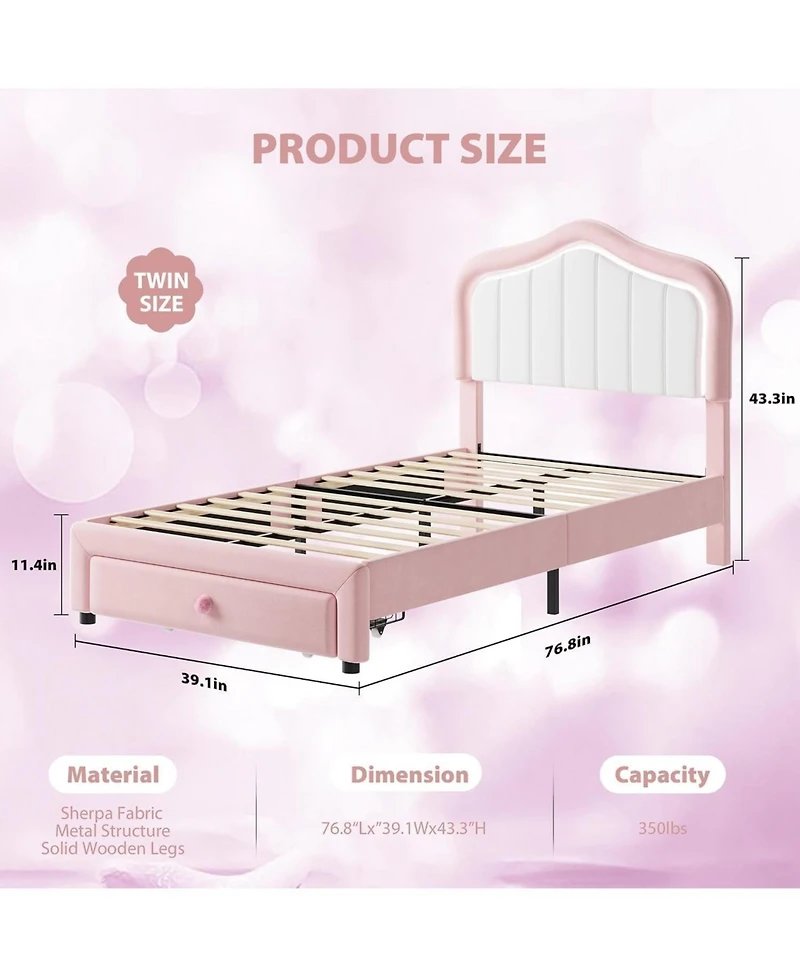 gaomon Twin Led Upholstered Bed Frame Storage Drawer Velvet Platform No Box Spring Wooden Slats Easy Assembly