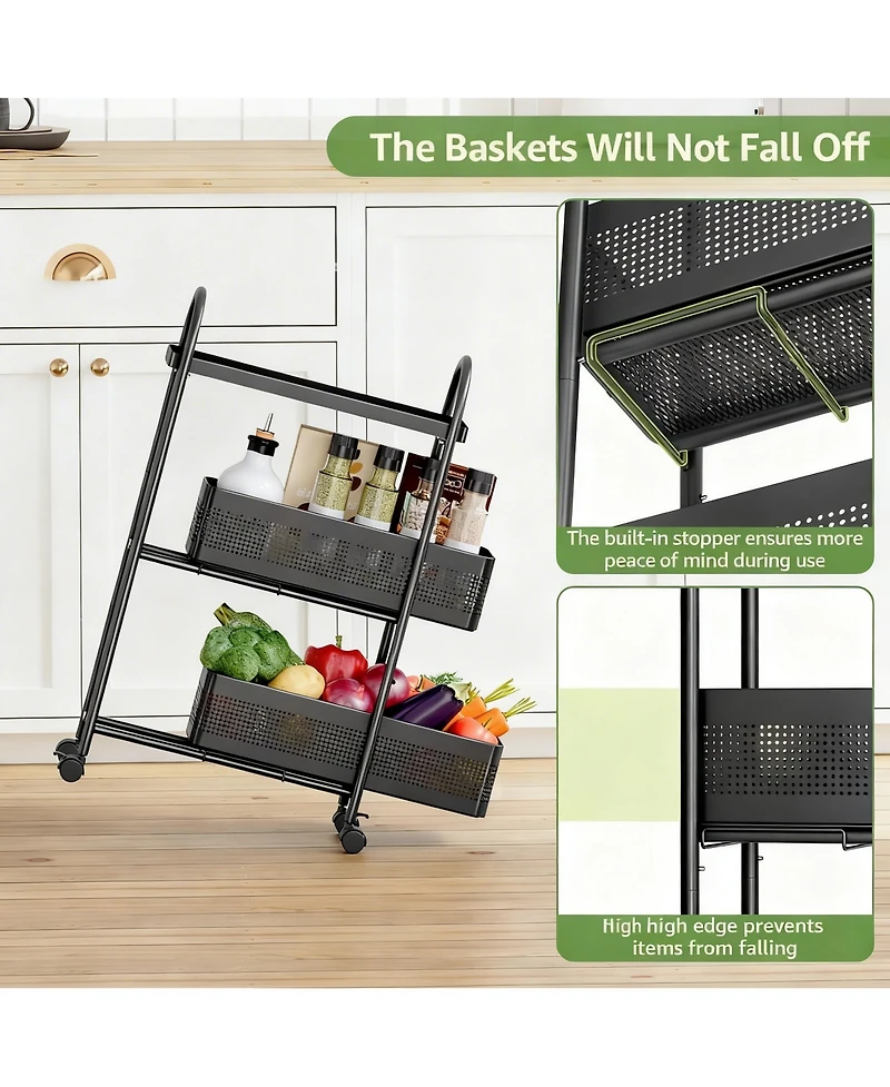 Yigii Slim Storage Cart with Pull-Out Baskets for Narrow Spaces - Kitchen, Bathroom, Laundry