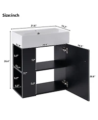 Sillysis Floating Bathroom Vanity with Ceramic Sink, Left Side Storage, Soft Close, Modern Wall Mounted Cabinet for Small Spaces