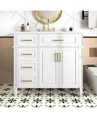 Sillysis Bathroom Vanity with Sink, Modern Cabinet 4 Soft-Close Drawers & Adjustable Shelf, Ample Storage
