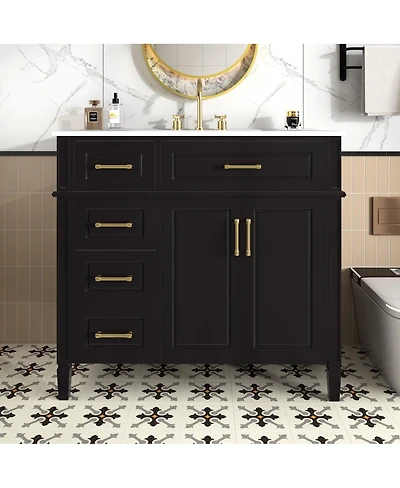 Sillysis Bathroom Vanity with Sink, Modern Cabinet 4 Soft-Close Drawers & Adjustable Shelf, Ample Storage