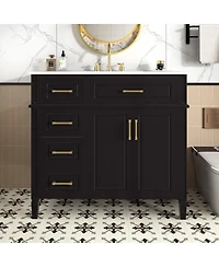 Sillysis Bathroom Vanity with Sink, Modern Cabinet 4 Soft-Close Drawers & Adjustable Shelf, Ample Storage