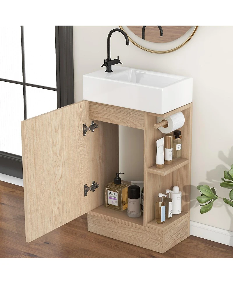 Sillysis Bathroom Vanity with Sink, Mdf Storage Cabinet, Two-Tier Shelf & Left or Right Orientation for Small Bathrooms