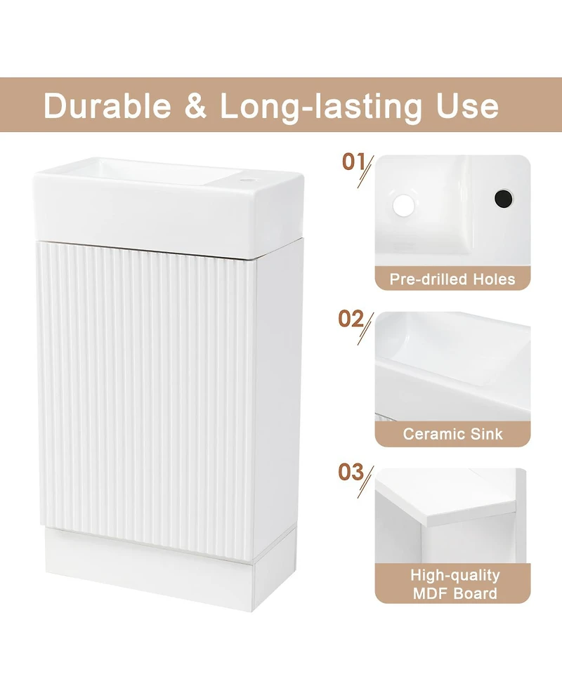 Sillysis Bathroom Vanity with Sink, Mdf Storage Cabinet, Two-Tier Shelf & Left or Right Orientation for Small Bathrooms