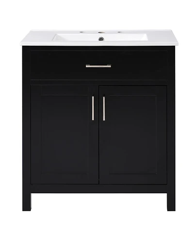 Sillysis 30" Bathroom Vanity with Ceramic Sink, Soft Close Doors and Drawer, Solid Wood Mdf Storage Cabinet for Small Bathrooms